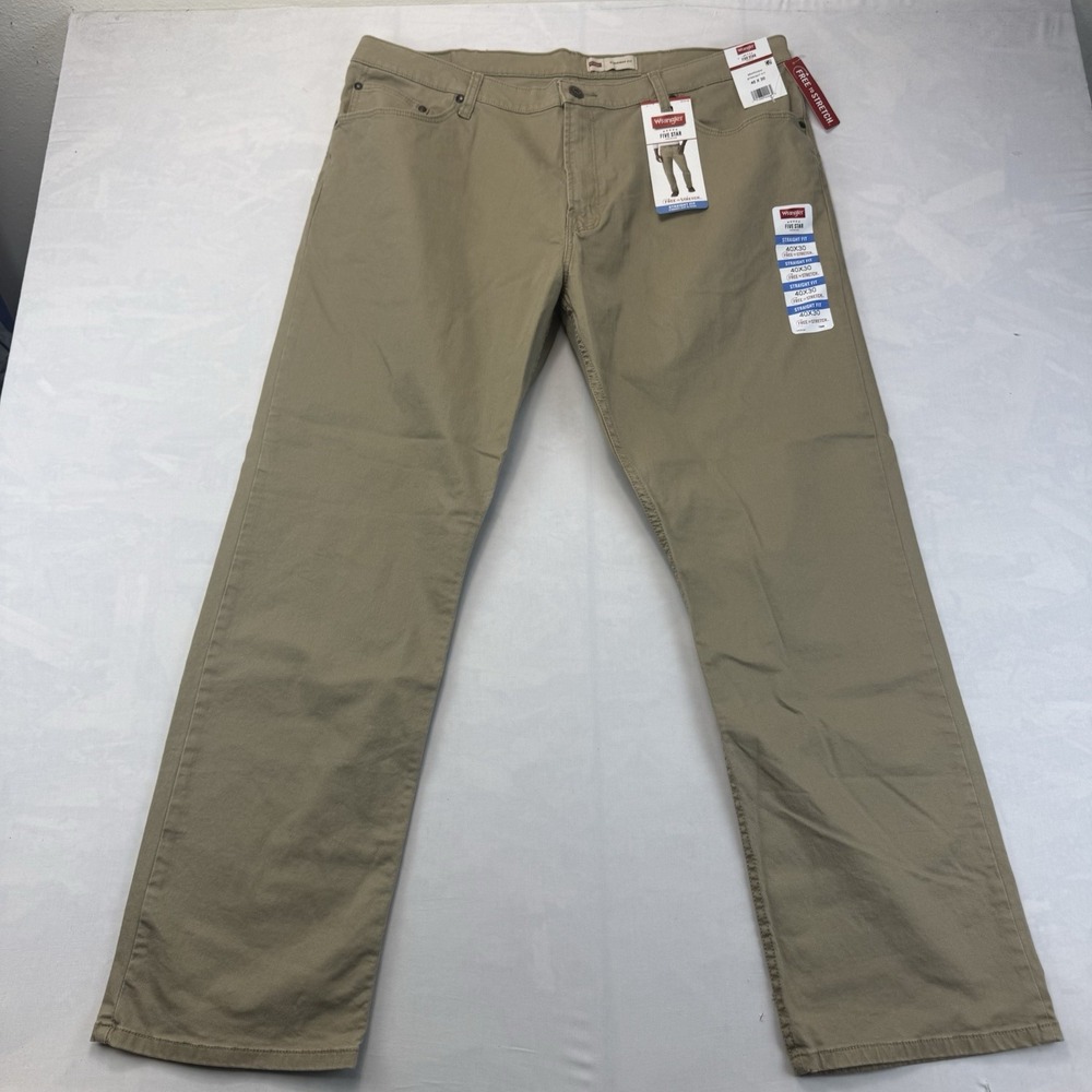 Wrangler Five Star Men's 40x30 Khaki Straight Fit Free to Stretch Pants NWT